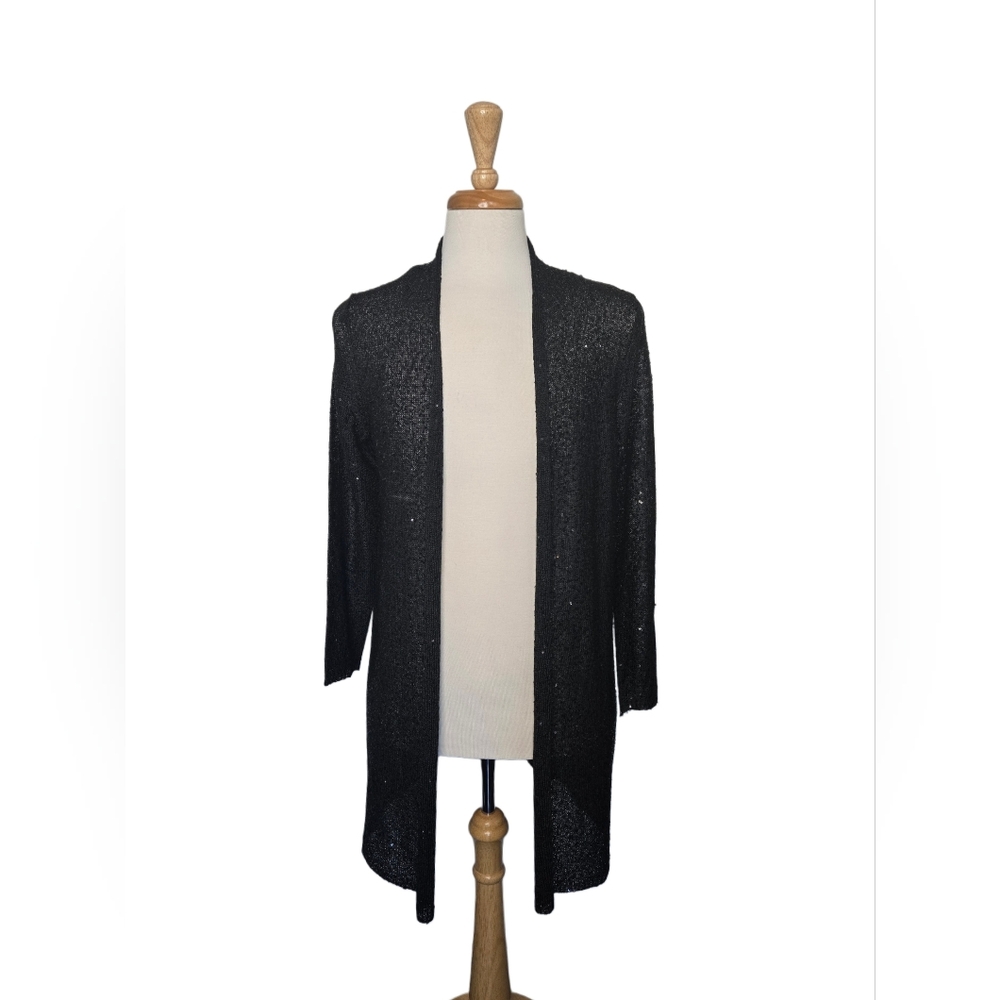 Alfani Black Sequin OpenFront Cardigan Sweater Large Holiday Party Special Event
